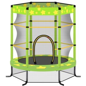 55 Inch Kids Trampoline With Safety Enclosure Net, 4.5FT Outdoor Indoor Trampoline For Kids Purple (Color: GREEN)