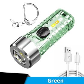 1pc Mini Portable LED Flashlight With Keychain; USB Charging Warning Light For Outdoor Camping Emergency (Color: GREEN)