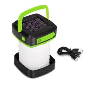 Portable USB Rechargeable Foldable/Retractable Solar Camping Lamp; Multi-Functional LED Light For Hiking; Fishing; Hunting (Color: GREEN)