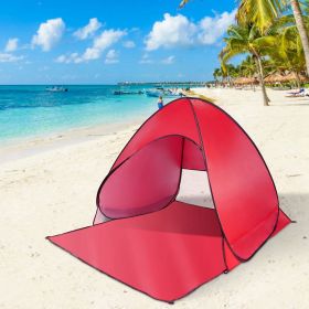 Pop Up Beach Tent Sun Shade Shelter Anti-UV Automatic Waterproof Tent Canopy for 2/3 Man w/ Net Window Storage Bag for Outdoor Beach Camping Fish (Color: Red)