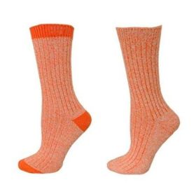 Women's Outdoor Boot Hiking Marled Twisted Cotton 2 Pair Pack Socks (Color: ORANGE)