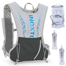 Sport Hydration Vest Running Backpack with 15oz 50oz Water Bladder Adjustable Strap Storage Bag for Trail Running Marathon Race Hiking (Color: GREY)