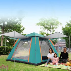 4-5 Person Camping Tent Outdoor Foldable Waterproof Tent with 2 Mosquito Nets Windows Carrying Bag for Hiking Climbing Adventure Fishing (Color: GREEN)