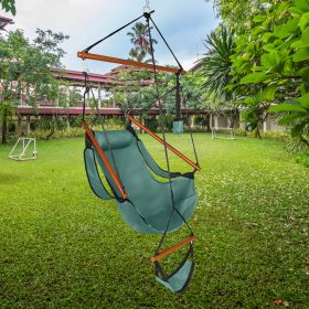 Oxford Cloth Hardwood With Cup Holder Wooden Stick Perforated Green Courtyard Oxford Cloth Hanging Chair (Color: GREEN)